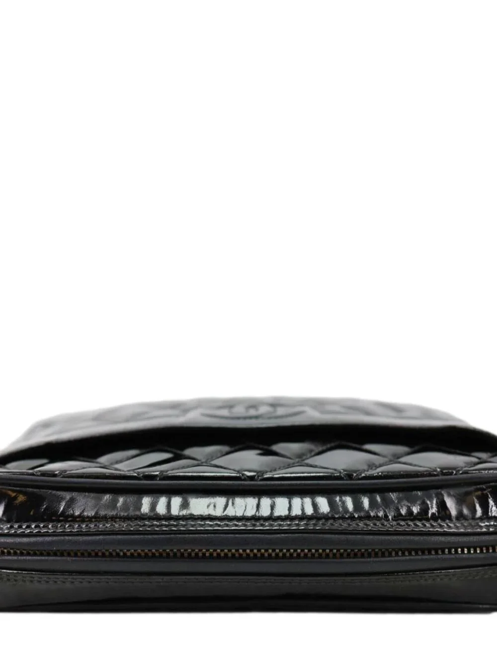 Chanel Vintage Quilted Patent Leather Camera Case Crossbody Bag Black